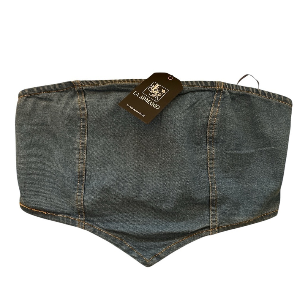 LA ARMARIO Denim V Shape Strapless Summer Casual Festival Large Top BNWT